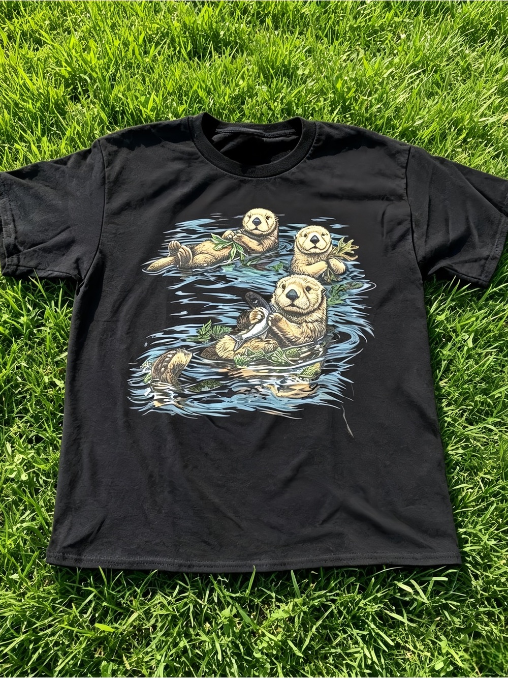 Otter pattern unisex black T-shirt